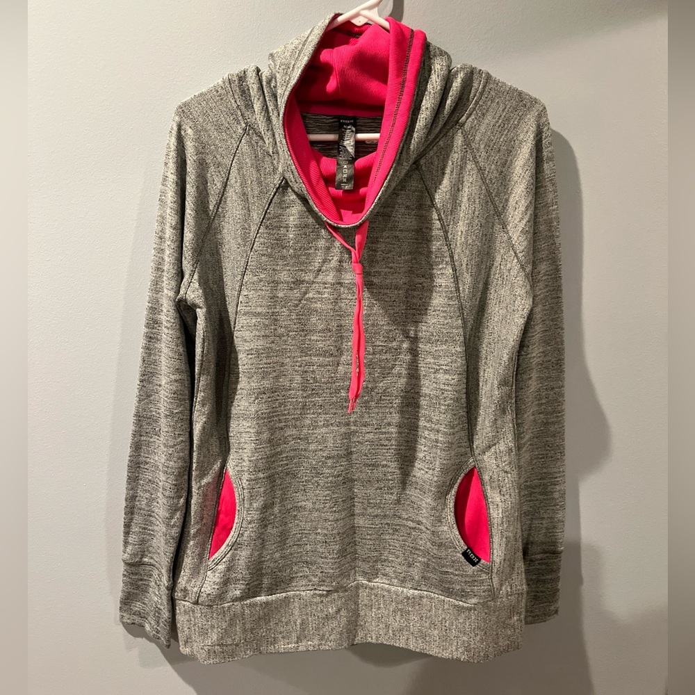 RBX Gray Cowl Neck Pullover Sweatshirt Size Medium Pink Accents, Running Active